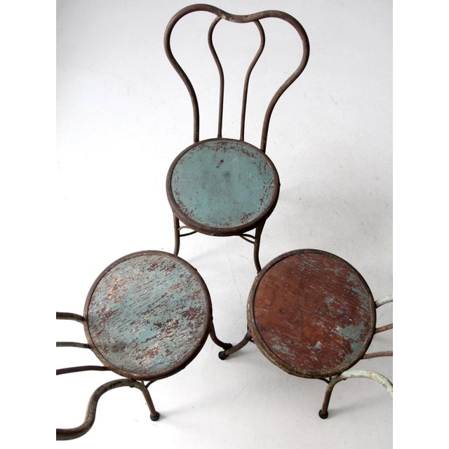 Early 20th Century Art Nouveau Iron Bistro Chairs, Set of 3 For Sale - Image 4 of 18