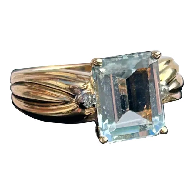 Designer Clyde Duneier Aquamarine & Diamond 14k Yellow Gold 2.7 Carat Ring Size 6.5 For Sale