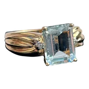Designer Clyde Duneier Aquamarine & Diamond 14k Yellow Gold 2.7 Carat Ring Size 6.5