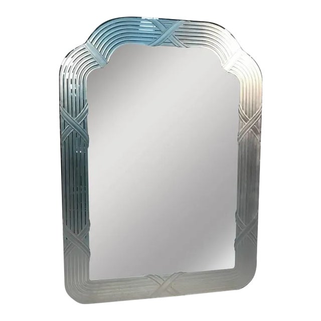 Italian Etched Glass Wall Mirror in the Style Lupi Cristal Luxo For Sale