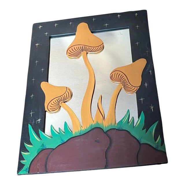 VTG Psychedelic Hand-Carved Boho Mushroom Mirror 16" X 12 For Sale