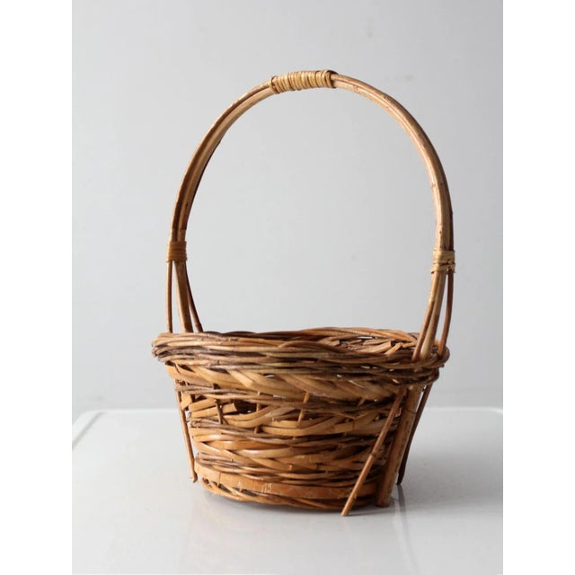 Wood Vintage Woven Handle Basket For Sale - Image 7 of 11