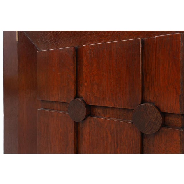 Art Deco Carved Geometric Sideboard in Oak by Charles Dudouyt, 1940 For Sale - Image 4 of 18
