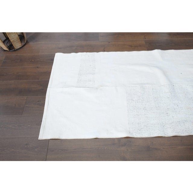 1970s 1970s Vintage Handmade Wool Cotton White Runner Rug For Sale - Image 5 of 11