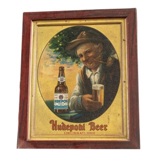 Early 20th Century Hudepohl Beer Self-Framed Tin Sign For Sale