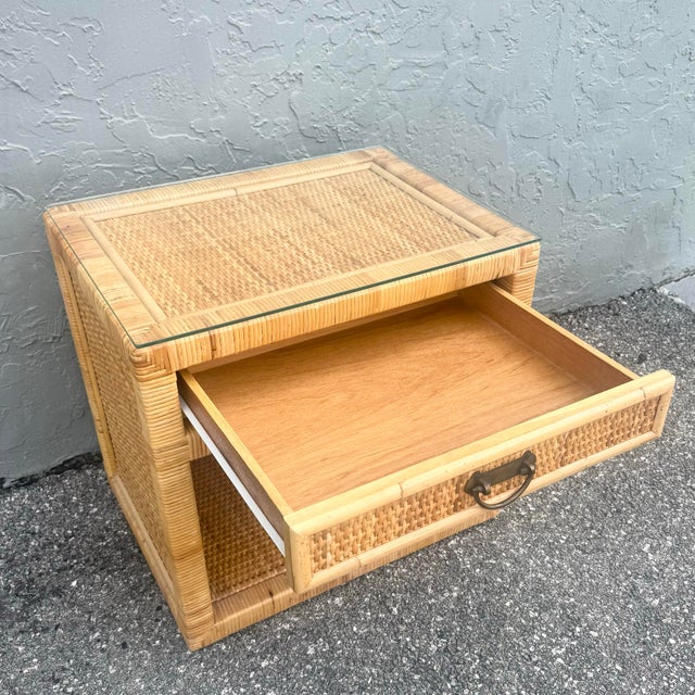 Big Chic Wicker Wrapped Nightstand With Glass Top For Sale - Image 4 of 7