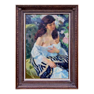 Large Vintage Mid Century Post Impressionist Portrait of a Young Woman by Louis Berthomme Saint-André