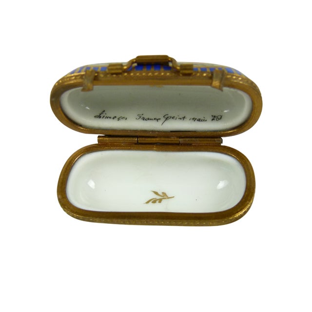 Limoges France Porcelain Suitcase Trinket Box | Hand Painted Floral Carpet Bag | Valise | Purse | Footed For Sale - Image 11 of 13