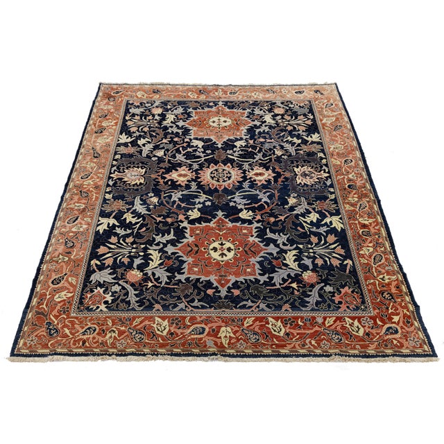 Persian Vintage Persian Sultanabad Style Hand-Knotted Wool Area Rug – Navy & Terracotta For Sale - Image 3 of 11