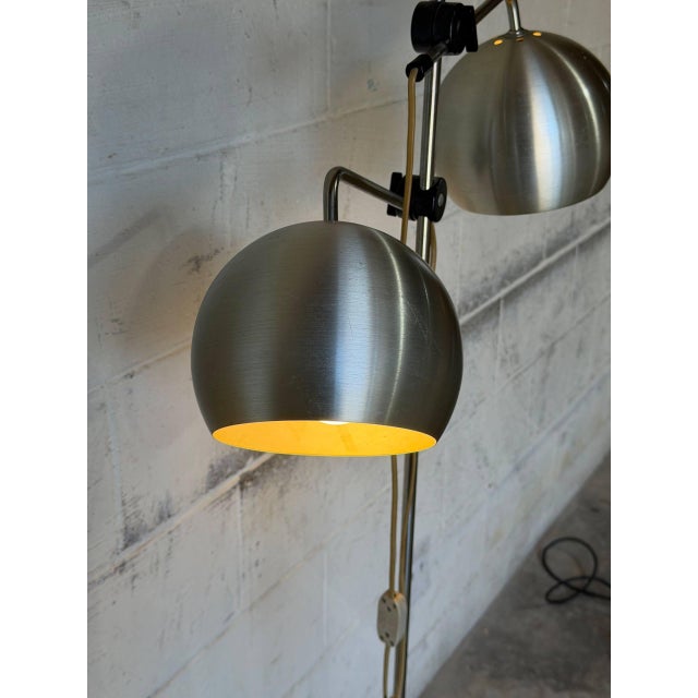 1970s Mid-Century Modern Brushed Steel Dual Globe Floor Lamp For Sale - Image 4 of 12