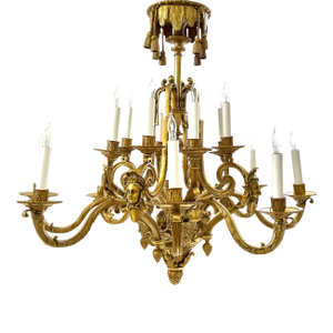 19th Century French Louis XVI Style, Heavy Gilt Bronze 16 Arm Chandelier