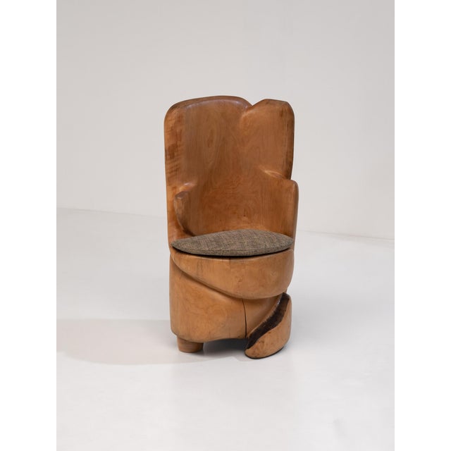 1970s Hand-Carved Sculptural Wooden Throne Chair, France, 1970s For Sale - Image 5 of 13
