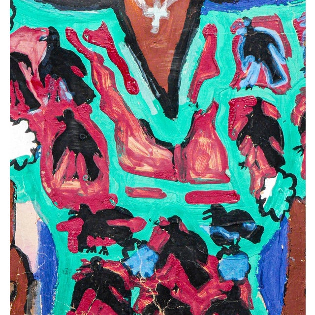 Teal, blue, pink, and black abstract figurative portrait by Houston, TX artist Jim Pirtle. The painting depicts a black...