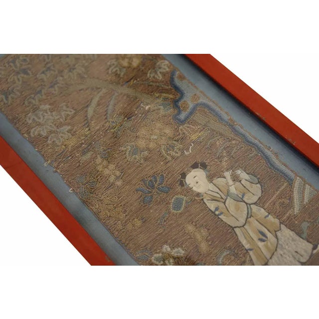 Antique Textile Small Scatter Size Silk & Metallic Thread Brown Earth Tone, Red For Sale - Image 4 of 7