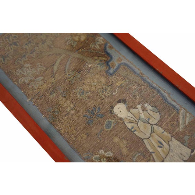 Splendid Silver Color With Unique Figurative and Florid Design Antique Chinese Textile For Sale - Image 4 of 7
