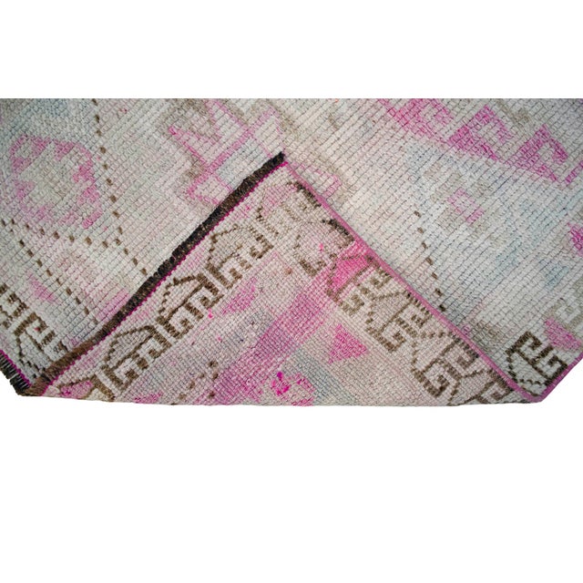 1970s Hand-Knotted Tribal Turkish Hallway Rug Pink - 2′10″ × 12′1″ For Sale - Image 10 of 10