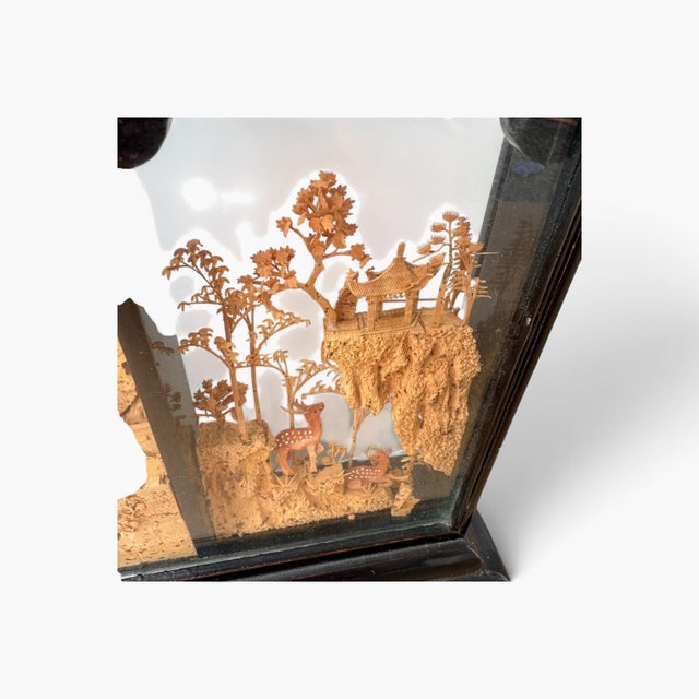 Black Large Mid‑20th C Chinese Cork Carving Diorama – Pagodas, Bridges & Landscape Scene For Sale - Image 8 of 9