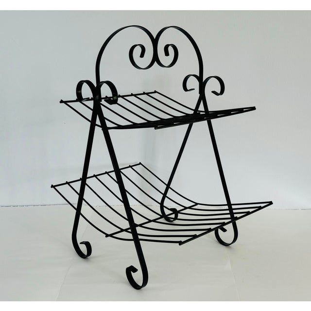 Vintage 1950s Black Metal Two-Tier Magazine Rack For Sale - Image 4 of 7