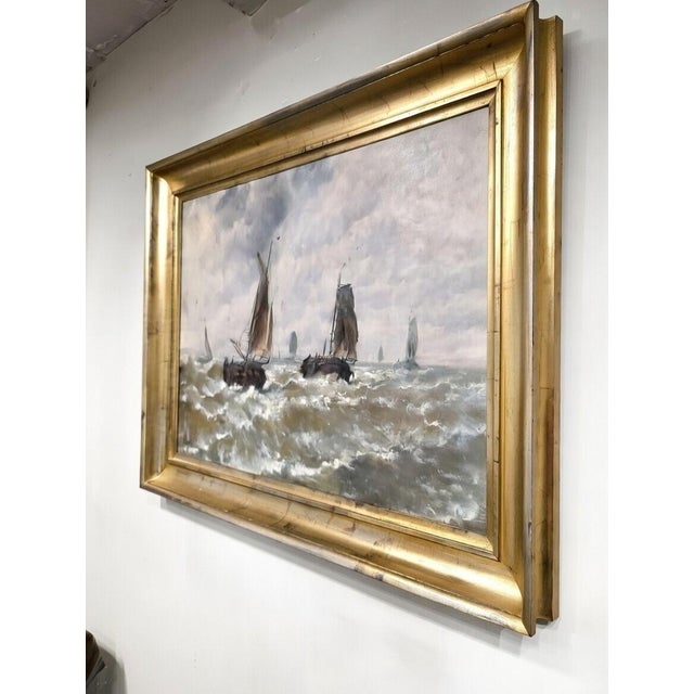 Dutch Artist, Boats at Sea, 1800s, Oil on Canvas For Sale - Image 3 of 14