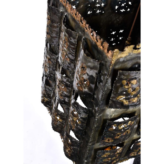 Vintage 1970s Brutalist Torch Cut Table Lamp With Nakashima Style Wood Base For Sale - Image 13 of 15