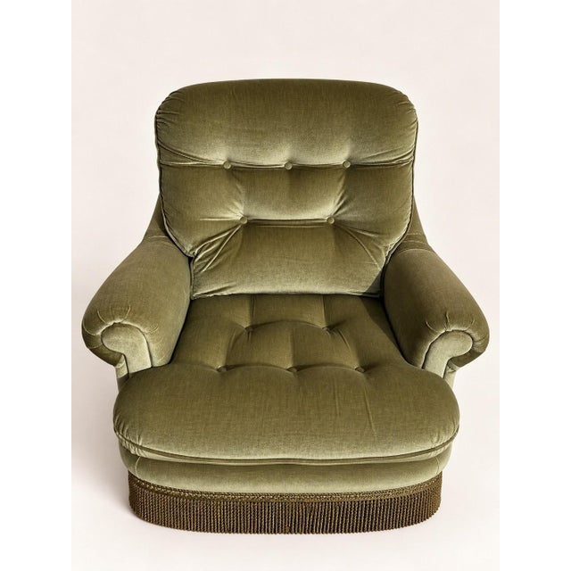 English-Style Toadstool Chairs in Olive Green Velvet, 1960s, Set of 2 For Sale - Image 3 of 7
