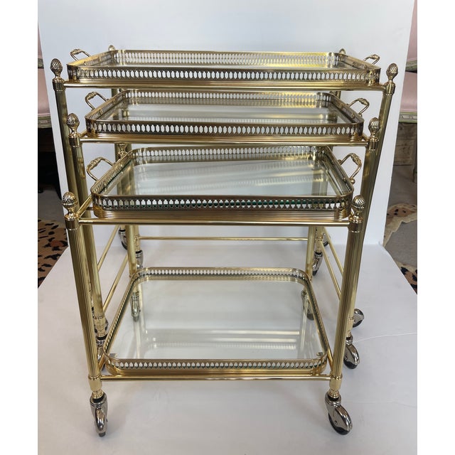 French French Neoclassical Style Nesting Bar Carts With Glass Shelves, Maison Jansen For Sale - Image 3 of 17