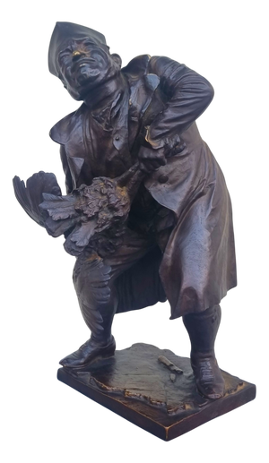Sculpture of a Priest Strangling a Turkey, 20th Century, Bronze