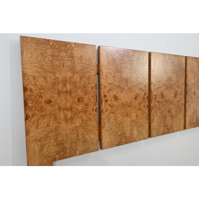 1970s Milo Baughman Style Burl Wood King-Size Headboard | Newly Refinished For Sale - Image 5 of 7