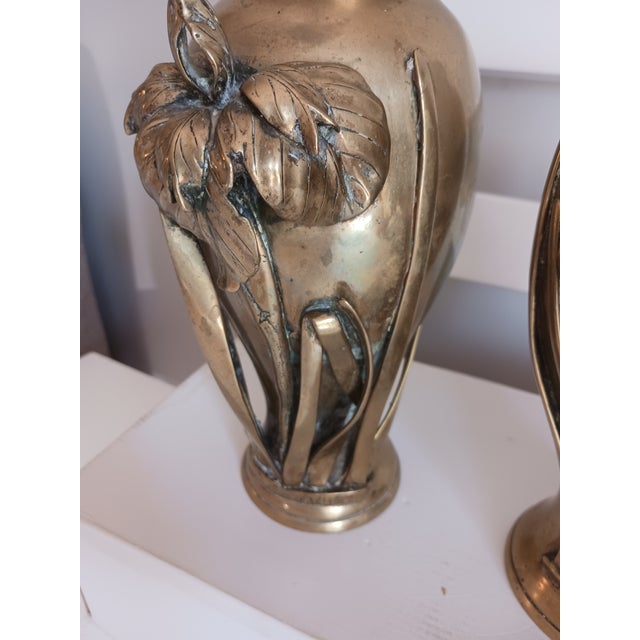 Antique Pair Japanese Bronze Iris Vases 19th C. Meiji Period Signed For Sale - Image 10 of 10