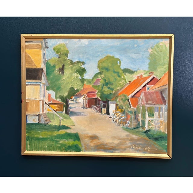 Ulfe, Street with Houses and Trees, 1982, Oil on Canvas, Framed For Sale - Image 11 of 18