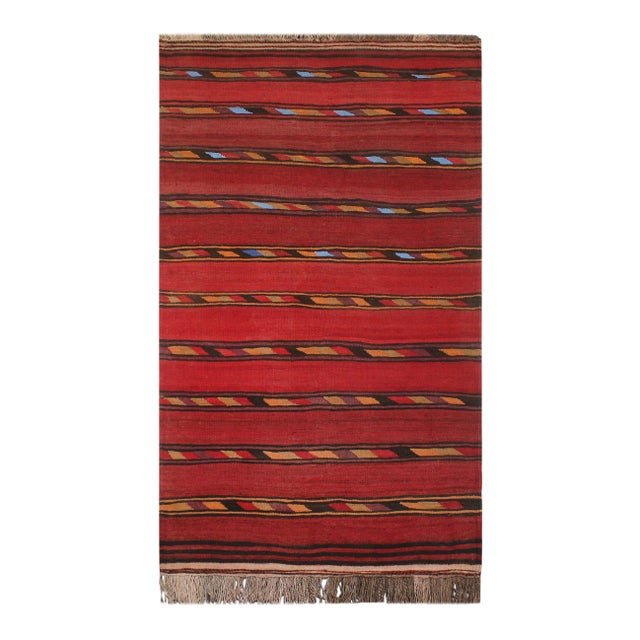 1960s Turkish Tribal Antique Kilim Red Blue Hand-Woven Area Rug For Sale