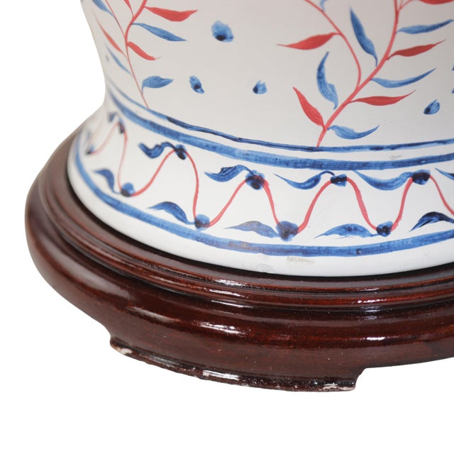 Vintage Brunschwig & Fils Cadiz Table Lamps - Blue and Cream Ceramic With Boar and Deer Motif For Sale - Image 9 of 11