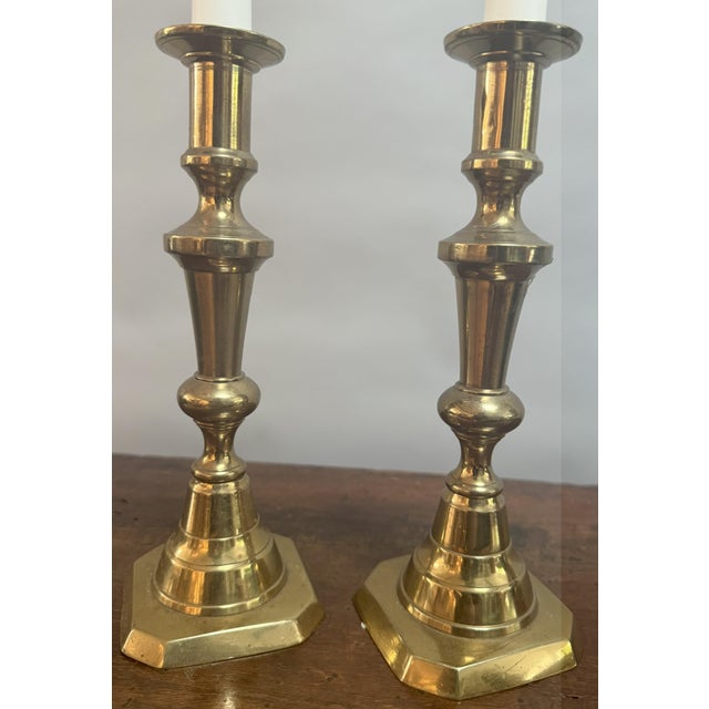 Brass Pair of Mid-19th Century English Brass Candlesticks For Sale - Image 8 of 10