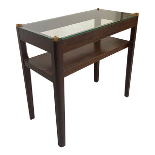 1970s Vintage Art Deco Glass Top Wooden End Table - Uk Import For Sale