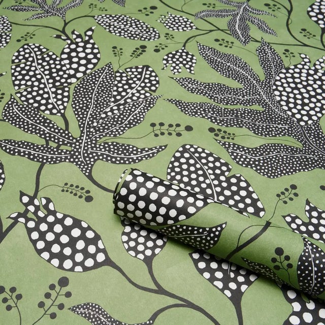 Schumacher Schumacher x Marian Mcevoy Polka Dot Jungle Wallpaper In Black & Green For Sale - Image 4 of 5