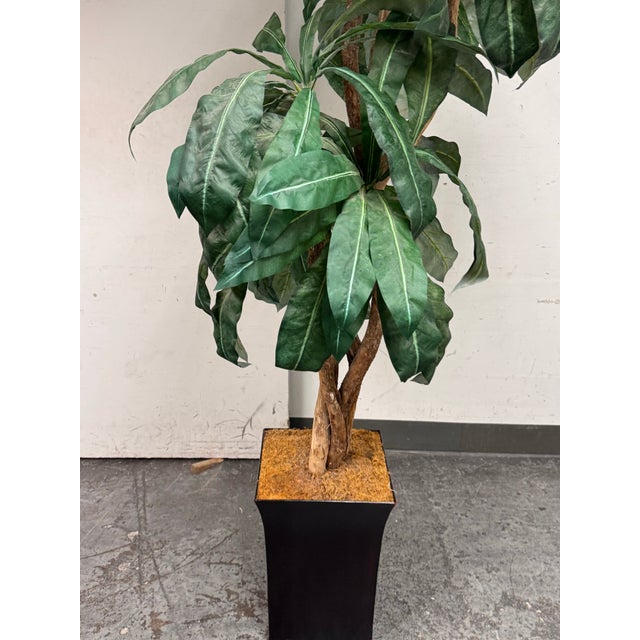 Plastic Faux Bird Nest Palm + Black Tapered Planter For Sale - Image 7 of 12