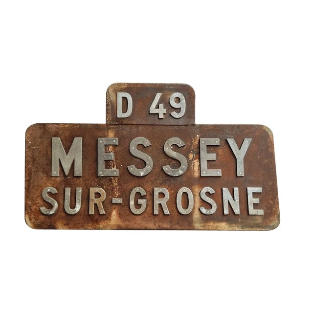 Vintage French Place Name Sign Messey-Sur-Grosne For Sale