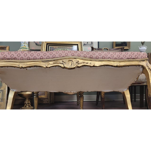 1950s Beautiful Gilt Wood French Upholstered Window Bench For Sale - Image 4 of 12