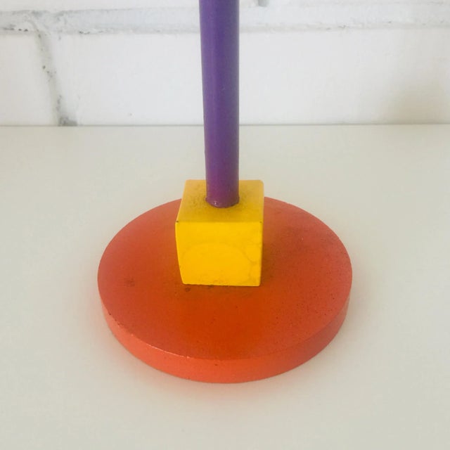Memphis Group Ettore Sottsass Inspired Memphis Style Candlestick in Orange Purple and Yellow by Anna Efverlund for Ikea in the 1980s. For Sale - Image 4 of 7