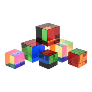 Vasa Mihich Laminated Lucite Cube Sculptures Set of 6 For Sale