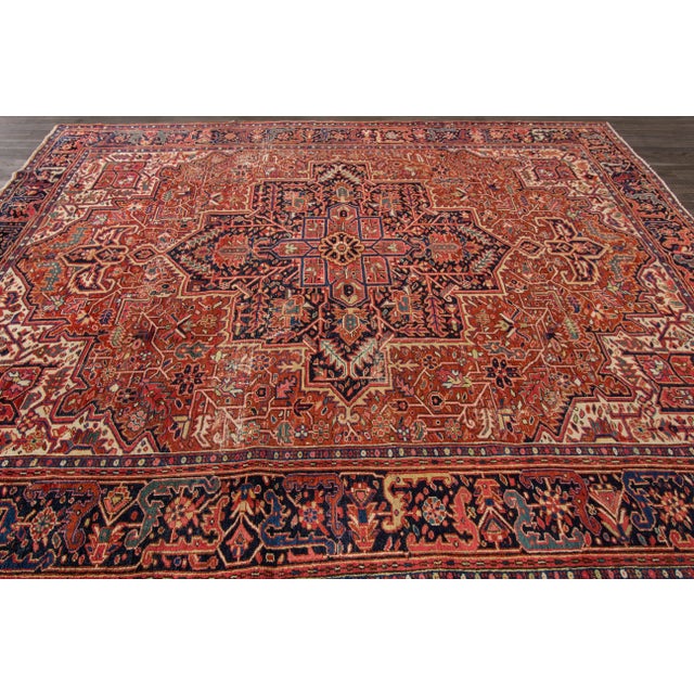 9 X 11 Vintage Persian Heriz Hand-Knotted Allover Wool Rug in Rust Color For Sale In New York - Image 6 of 12