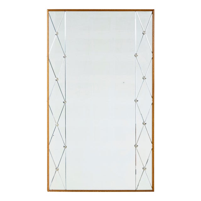 Swedish Oak Framed Harlequin Mirror by Glas & Tra, 1960 For Sale