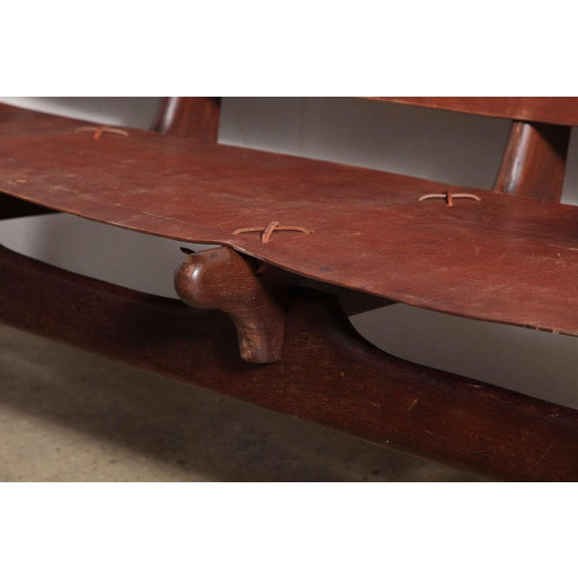 Angel I. Pazmino 1960s Vintage Angel Pazmino Rosewood and Russet Leather Three-Seat Sofa For Sale - Image 4 of 11