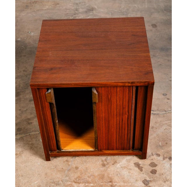 Mid Century Modern Side Table Square End Tambour Door Walnut Wood Vintage For Sale In Sacramento - Image 6 of 8