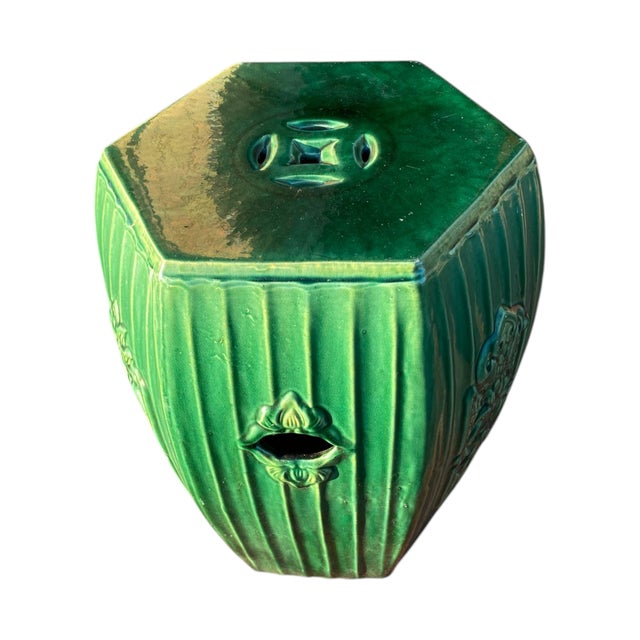 Chinese Garden Seat Celadon Ceramic Emerald Green Stool Antique Decor Large 16"h For Sale - Image 10 of 18