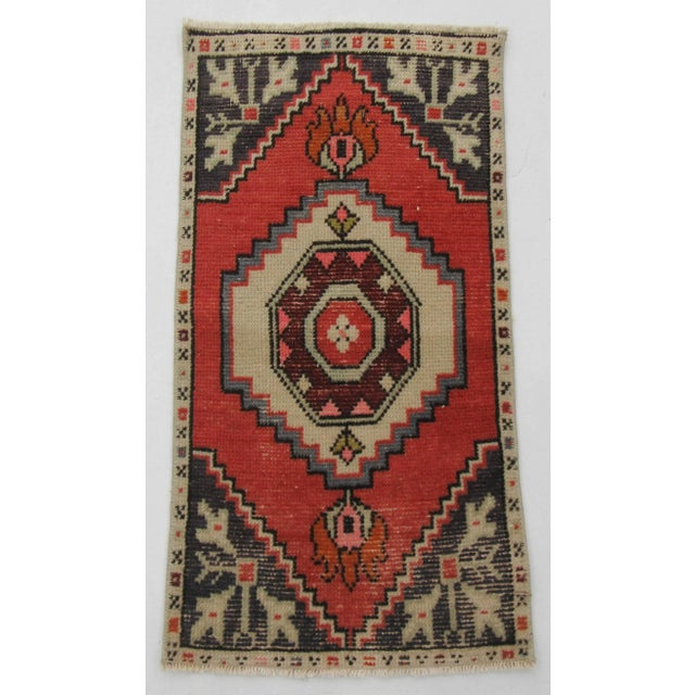 Vintage Mini Wool Rug For Sale - Image 4 of 4