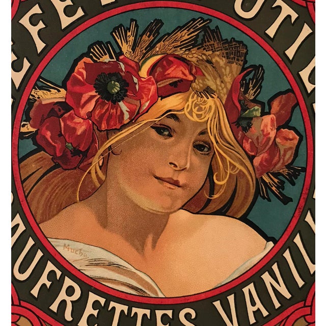 Art Nouveau Original Alphons Mucha Lefevre-Utile Biscuit Label, Original, C.1900 For Sale - Image 3 of 6