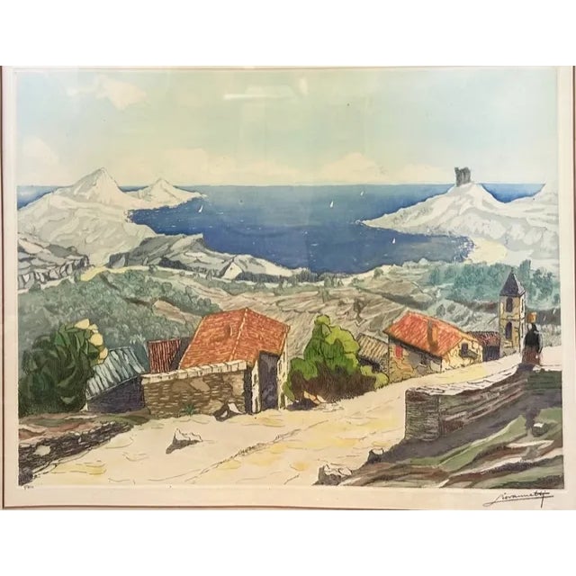 Wood Mid Century Colored Lithograph in Silver Gilt Frame, Signed Raymond Giovanetti, Signed For Sale - Image 7 of 8