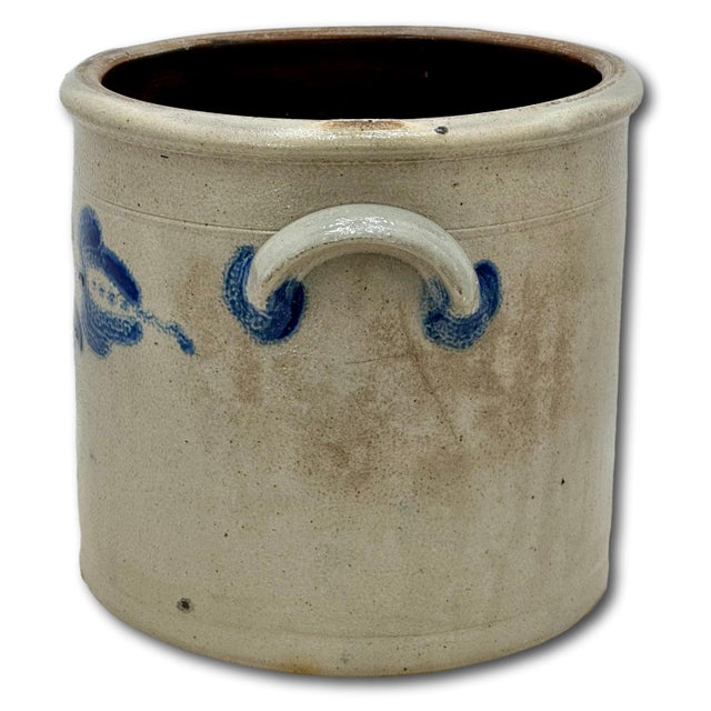 Excellent 1850s Antique American Blue 2 Gallon Flower Decorated Stoneware Jar by S. T. Brewer - Havana New York For Sale - Image 17 of 18