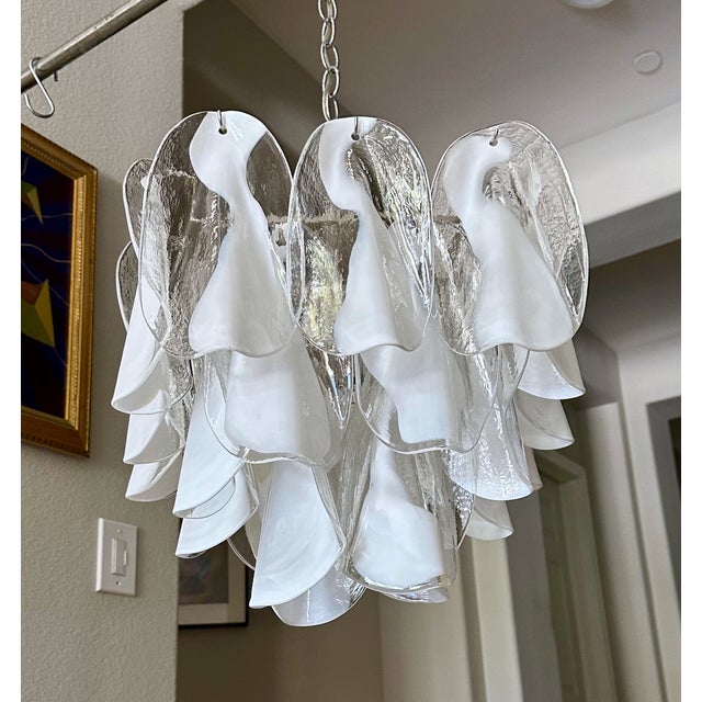 Mazzega Murano Clear White Petal Chandelier For Sale - Image 13 of 18